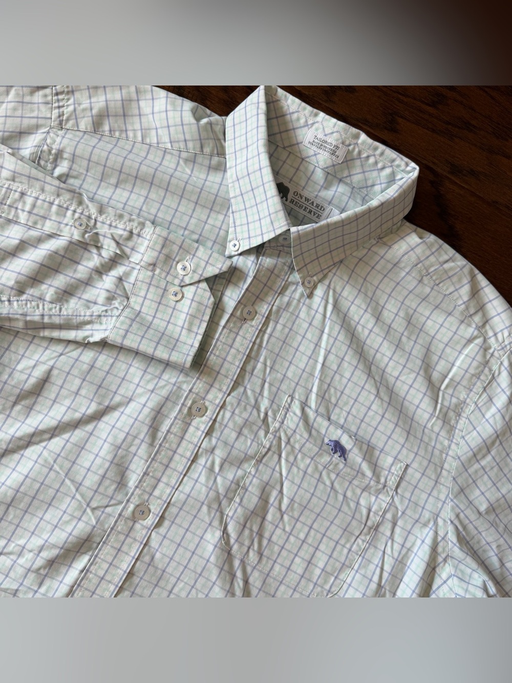 Onward Reserve Men’s Shirt Tailored Fit Performance Button Up Blue/Green Plaid L